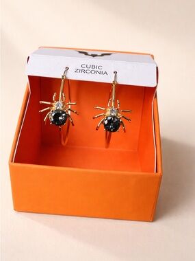 Gold Spider Hoop Earrings with Grey Cubic Zirconia